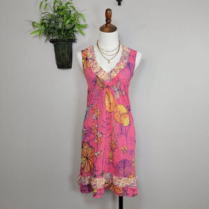 Sweet Pea Stacy Frati Sheer Sleeveless Floral Sheath Shift Beach Resort Dress M